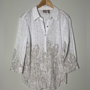 Chico’s | Lovely Lace Katana 3/4 Silver Pattern Coriander Taupe